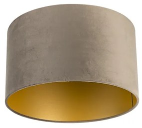 Abajur de veludo Taupe 35/35/20 com interior dourado