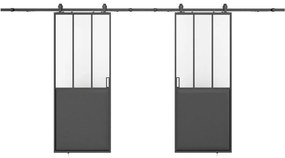 Drzwi przesuwne podwójne industrialne z szyną natynkową - Czarny i szkło hartowane - 2 x wys. 205 x szer. 63 cm - ARTISTO II