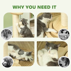 PawHut Drapak dla Kotów, 69 cm, Słup z Sizalu, Tor z Kulkami, Zabawka, Design 4-w-1, Kremowy