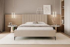 Mona SLIM III w tkaninie VELUTTO, Wygodne łóżko tapicerowane - Ergonomiczne podparcie pleców 160x200 cm, beżowy