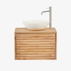 Zestaw Wiszących Mebli Łazienkowych Z Drewna Deleyna Naturalna & Cement Okrągły Biały Ø40 - Sklum