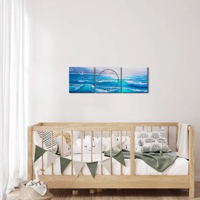 Obraz - Obraz olejny przedstawiający morze z mewami (z zegarem) (90x30 cm)
