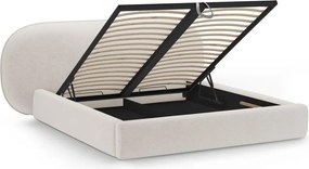 Kremowe tapicerowane łóżko dwuosobowe ze schowkiem ze stelażem 180x200 cm Ovalo – Micadoni