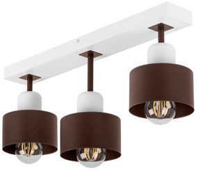 Brązowo-biała lampa sufitowa, trzypunktowy spot DBR50x7WE z drewna i m