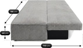 Sofa z Funkcją Spania MAVIA Szara Sztruksowa Japandi