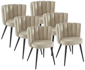 Zestaw 6 krzeseł z weluru i czarnego metalu - Beżowy - PRANILA marki Pascal Morabito
