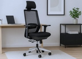 Najwyższej klasy fotel biurowy z pełną regulacją 3D (podłokietniki, zagłówek, lędźwie, głębokości siedziska. Ergonomiczne oparcie, baza chromowana. Odporność 110k cykli Martindale'a. Zgodny z normą BHP 2023. Super cena!