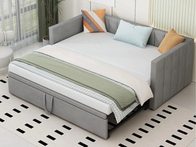 Łóżko z wysuwanym materacem 90/180x200cm, kanapa z tkaniny aksamitnej z stelażem na listwy - Jasnoszary