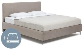 Szarobrązowe tapicerowane łóżko dwuosobowe z materacem i stelażem 180x200 cm Noira Slim – Bonami Selection