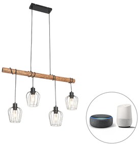 Inteligentna lampa wisząca czarna z drewnem, w tym 4 WiFi A60 - Stronk Rustykalny / Vintage Oswietlenie wewnetrzne