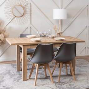 Zestaw Stół Prostokątny SKUBI Rozkładany 120-160 cm Dąb Artisan i 4 Krzesła SCANDI Szare/Dąb