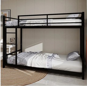 Łóżko piętrowe 90 x 190 cm - Łóżko dziecięce z drabinką i barierkami bezpieczeństwa - Czarny metal - Bez materaca