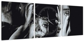 Obraz - Spojrzenie w lustro (z zegarem) (90x30 cm)