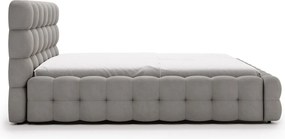 Emporius Parlas Bis łóżko 200x200 z pojemnikiem, łóżko tapicerowane do sypialni - gruba pianka, stelaż, tkanina aksamitna, jasny szary (Amor Velvet 4318)