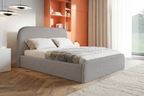 Łóżko tapicerowane 200x200 Wendra - stelaż metalowy, okrągłe zagłowie, boucle - jasny szary (Catch Me 24)