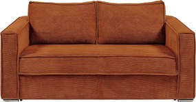 Kanapa 3-osobowa rozkładana typu ekspres z sztruksowego aksamitu w kolorze teraktoty- Powierzchnia spania 140 cm - Materac 18 cm LORETO