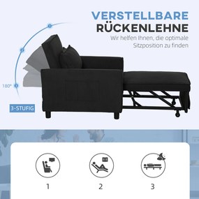 HOMCOM Rozkładany fotel, regulowany, 3 pozycje, Pokrycie z sztruksu, do 120 kg, Czarny