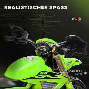 AIYAPLAY motocykl elektryczny dla dzieci 3-8 lat z kółkami pomocniczymi klaksonem dźwiękiem startu zielony mały średni duży motocykl | Aosom PL