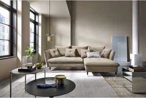 Narożnik GLAM Prawostronny z funkcją spania, zestaw z poduszkami wolnostojący tkanina RIVIERA 16 Beżowy DOMO HOME