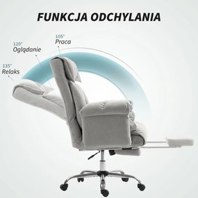 HOMCOM Fotel biurowy odchylany Regulacja wysokości Krzesło biurowe z podłokietnikami podnóżkiem wysokie oparcie 75 x 77 x 110-118 cm Szary | Aosom PL