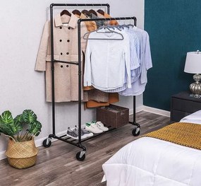 Mobilny Wieszak Czarny Na Ubrania Z Półką L0-Z41