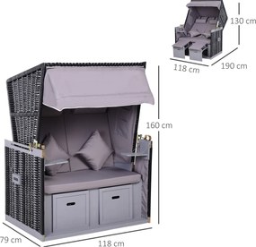 Outsunny Kosz plażowy pełna pozycja leżąca z pokrowcem uchwyty na napoje rattan z PE szary