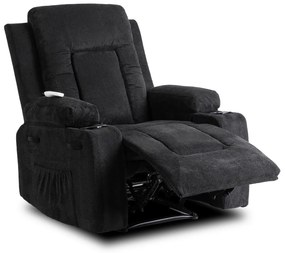 Fotel Masujący BOX 2 Rozkładany z Podnóżkiem Czarny Nowoczesny