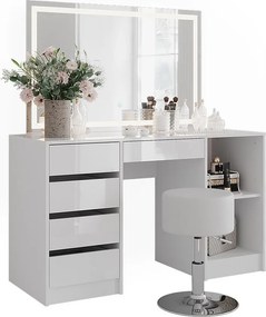 Stół do toalety biały/biały wysoki połysk 128.2x50.1x76 sherry