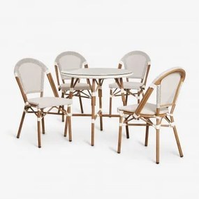 Zestaw Okrągłych Stołów Brielle Bistro (średnica 80 Cm) I 4 Składanych Aluminiowych Krzeseł Ogrodowych Gardenia Biel - Sklum