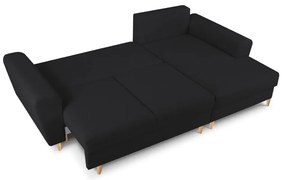 Czarny rozkładany narożnik ze schowkiem z materiału bouclé (prawostronny/z szezlongiem) Kyoto – Cosmopolitan Design