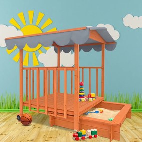 Piaskownica z werandą HAPPY, lita sosna 130 x 130 x 143 cm, brązowo szary Jurhan