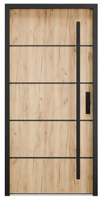 Stalowe pełne drzwi wejściowe  ze stali nierdzewnej H207 x L100 cm efekt dębu - otwierane w lewo - LUSADA