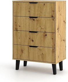 Komoda Scandi 4S Slim | Dąb Artisan | 70x39x102,5 cm |Ryflowane Fronty