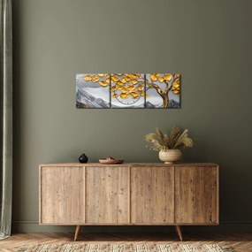 Obraz – Drzewo ze złotymi liśćmi (z zegarem) (90x30 cm)