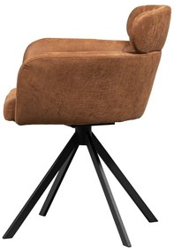 Koniakowy tapicerowany fotel jadalniany z podłokietnikami Fenne – WOOOD