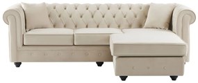 Kanapa narożna chesterfield dwustronna, aksamitna beżowa z odpinanymi siedziskami TOLEDO