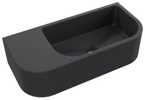 Umywalka betonowa wisząca / nablatowa półokrągła z półką bez otworu na baterię 65 x 30 cm LARMO | różne kolory : Kolor - Czarny, Typ montażu - podwieszana