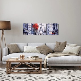 Obraz ulicy w Paryżu, obraz olejny (z zegarem) (90x30 cm)
