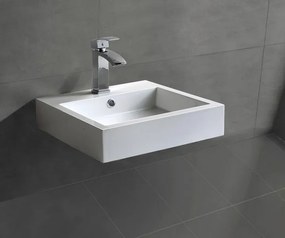 Umywalka ścienna nablatowa BS6050Odlew marmurowy - Błyszczący biały - 45 x 45 x 12,5 cm