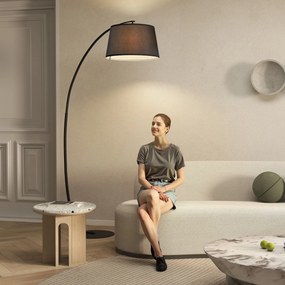 HOMCOM Lampa Stojąca z Abażurem z Tkaniny, Łukowa Lampa Podłogowa z Okrągłą Podstawą, Metal, 105L x 47S x 190W cm, Czarna