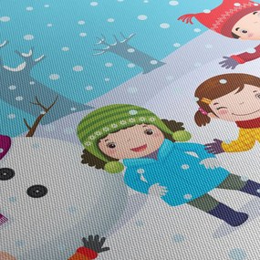 Obraz - Zimowe dziecięce zabawy (z zegarem) (90x30 cm)