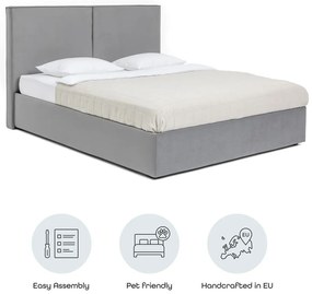 Szare tapicerowane łóżko dwuosobowe ze schowkiem i stelażem 160x200 cm Thessa Bold – Bonami Selection