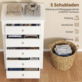HOMCOM Komoda z 5 szufladami, mebel z łatwo wysuwającymi się prowadnicami do sypialni, 60 x 39,5 x 95,3 cm, Biały | Aosom PL