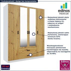 Szafa czterodrzwiowa z lustrem biały + dąb artisan A1-D66