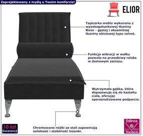 Aksamitny czarny szezlong z masującą poduszką - Beluso 3X