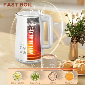 HOMCOM Zestaw kuchenny z czajnikiem i tosterem, 7 poziomów opiekania, szybkie gotowanie, Stal Nierdzewna, Plastik, Biały