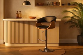 Hoker Obrotowy Czarny Tapicerowany Z Oparciem M9-G12