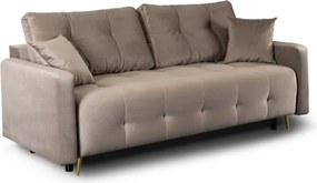Sofa z Funkcją Spania SEUL Rozkładana Dwuosobowa Welurowa Beżowa Nowoczesna do Salonu