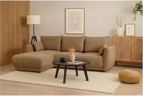 Narożnik lewy Loren z funkcją spania 255x165x91 cm – tkanina Raven 34 jasno brązowa