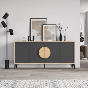 Czarna niska komoda w dekorze dębu 180x82 cm Vae – Marckeric